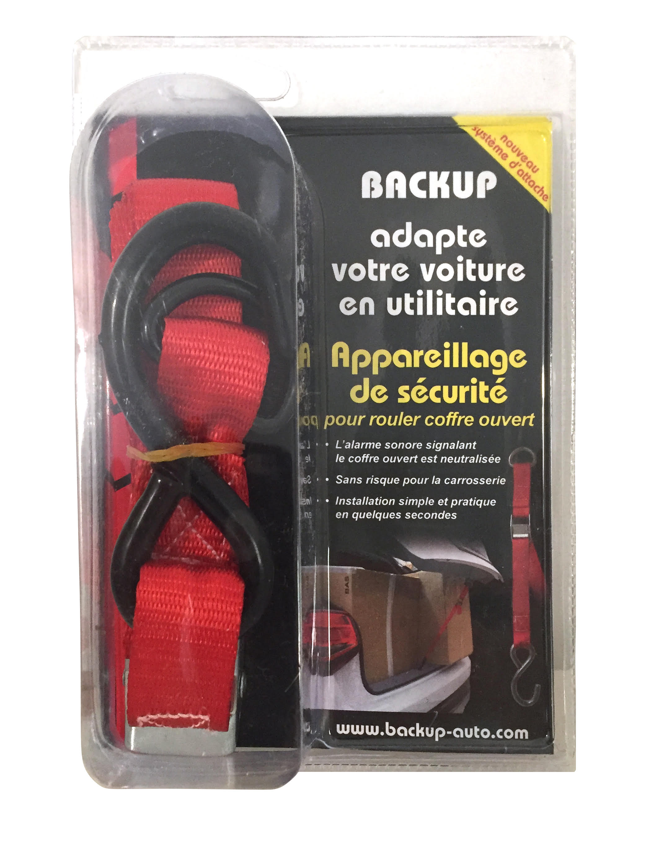 Sangle de sécurité pour coffre de voiture ouvert - BACKUP